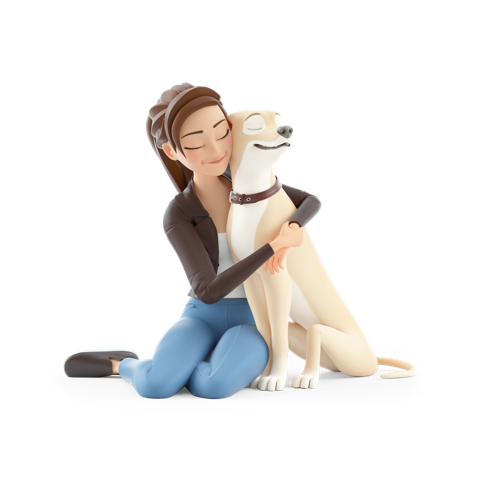 Mascot: umarmt ihren Hund