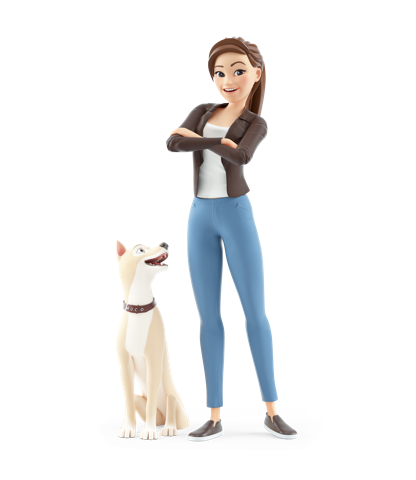 Mascot: stehend mit Hund